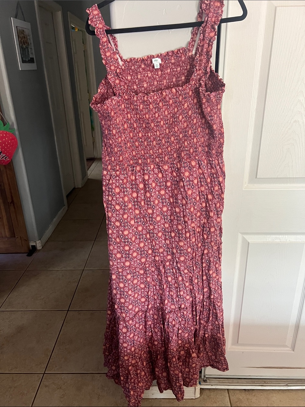 dip Rose-Mauve Smocked Floral Maxi Dress